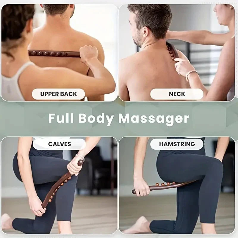 8 Beads Gua Sha Massage Stick – Carbonized Wood Meridian Scraping Therapy Wand for Muscle Relaxation and Acupuncture﻿