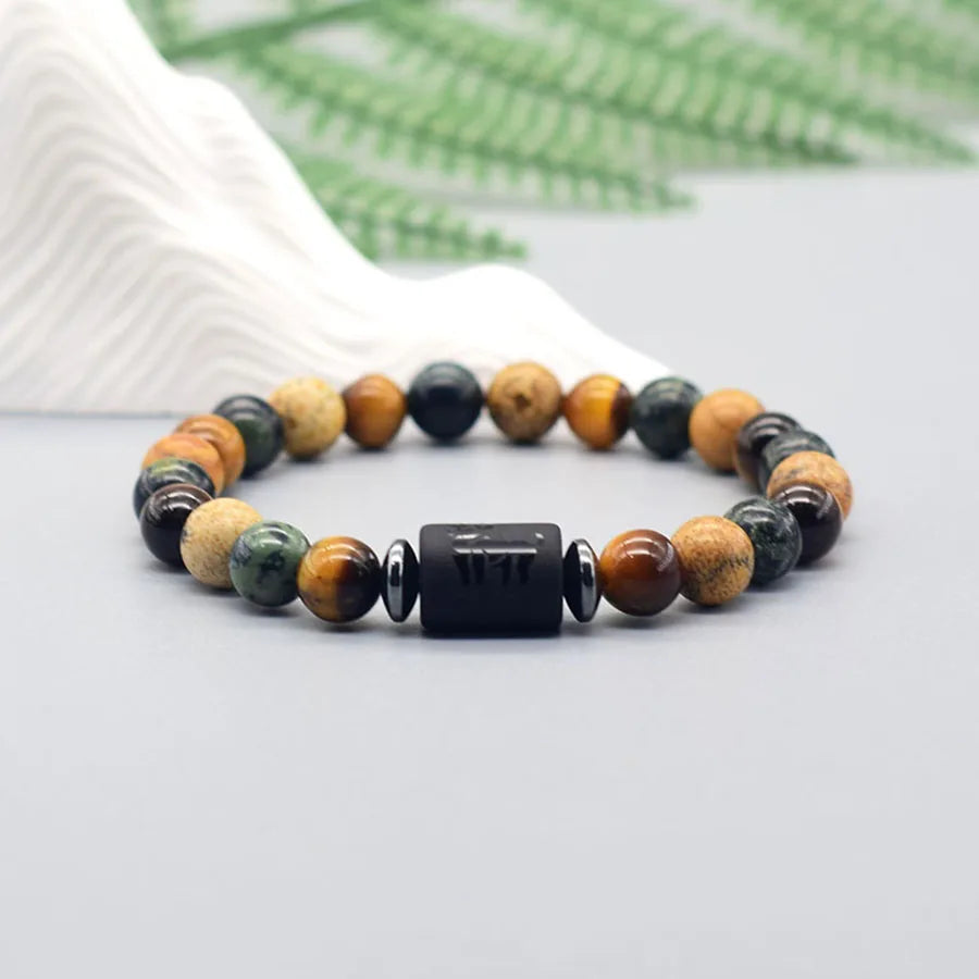 ✨ 12 Zodiac Sign Bracelet Homme – Natural Yellow Tiger Eye Stone & Hematite Constellation Bangle – Cancer, Taurus, Libra Astrology Bracelet for Women
