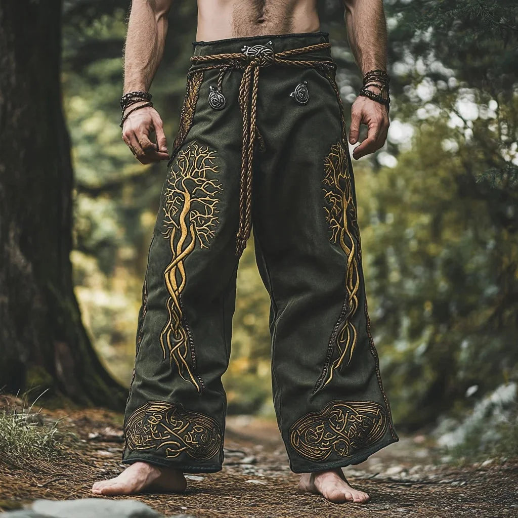 🃏 Men’s Retro Viking Celtic Skeleton 3D Printed Drawstring Pants – Casual Straight-Leg Summer Beach Pants, Plus Sizes S–5XL D81PHG259162358