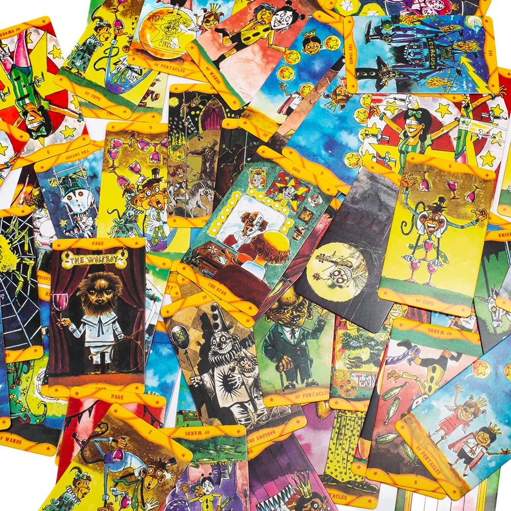 Freak Show Circus Tarot – 78-Card English Edition with Illustrated Guidebook for Divination, Family Gatherings & Party Board Games