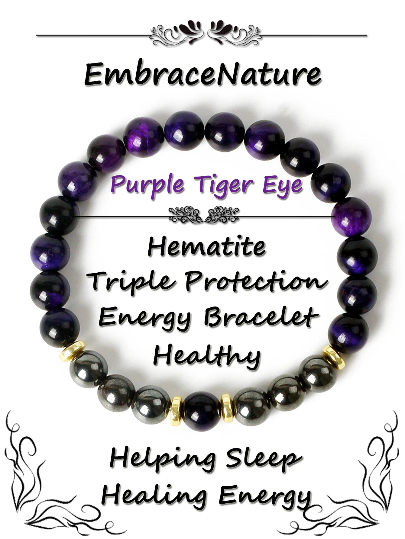 ✨ Tiger Eye & Hematite Beaded Bracelet – Courage, Protection & Grounding Energy – Natural Stone Healing Jewelry for Strength & Balance 4 Purple TigerEye
