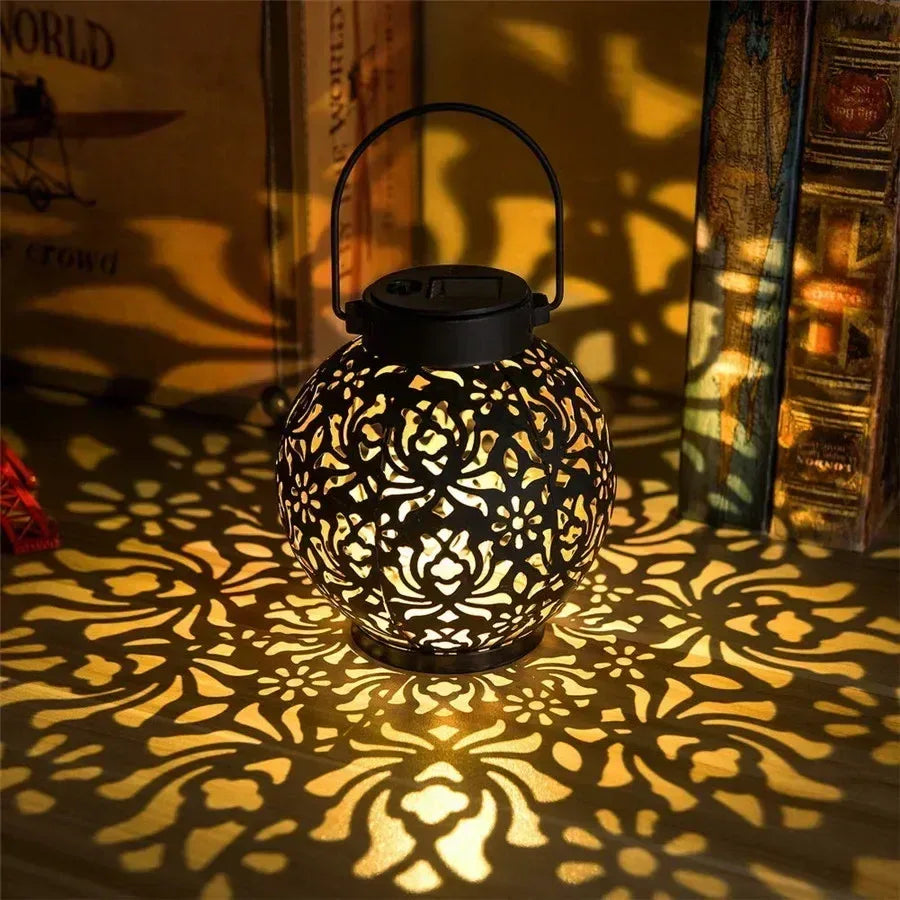 🌞 Outdoor Garden Solar Light Iron Art Hanging Light – Hollow LED Landscape & Projection | Waterproof & Stylish Garden Décor