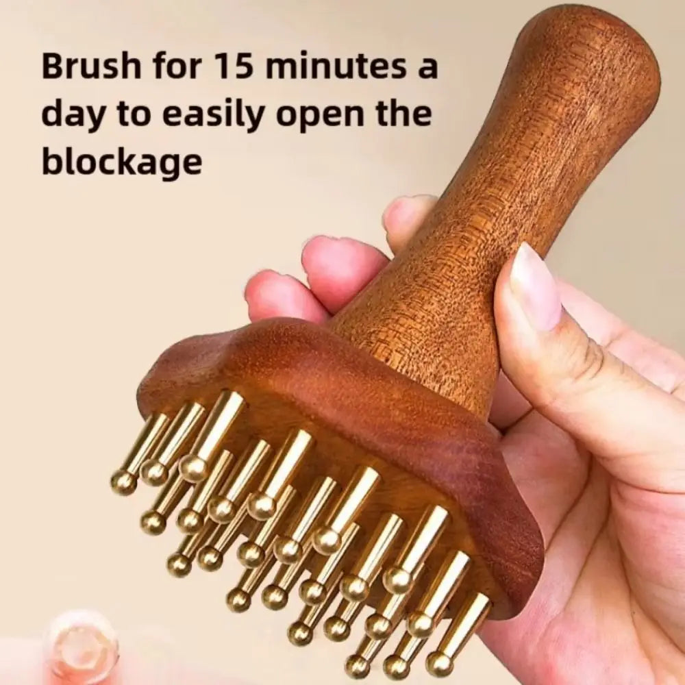 Portable Wood Massage Brush with Copper Head – 24 Teeth Meridian Massager & Body Sculpting Tool﻿