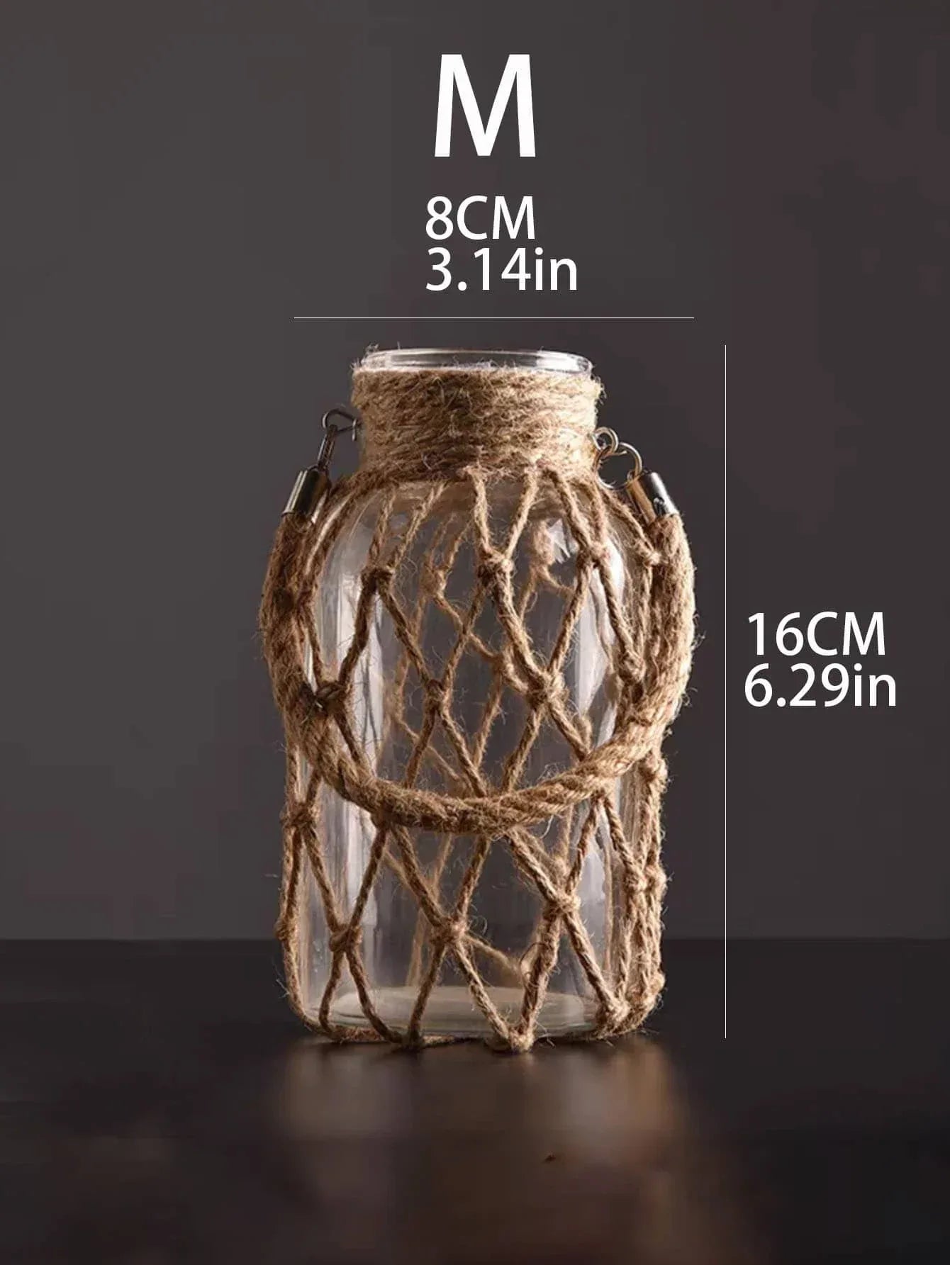 🌿Rustic Hanging Glass Vase with Hemp Rope Net – Handmade Transparent Glass Holder for Dried Flowers and Boho Home Décor Vase-RXHP238