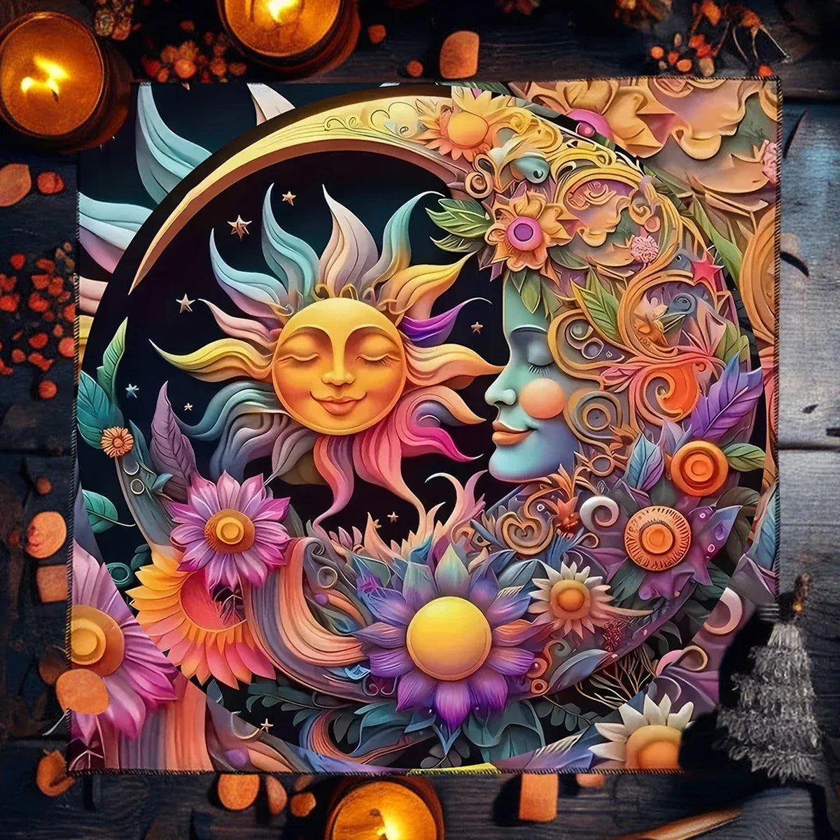 🧿Mystical Sun & Moon Phoenix Tarot Tablecloth – Ice and Fire Phoenix Altar Cloth for Powerful Tarot Readings, Witchcraft & Celestial Home Decor TLB (536)