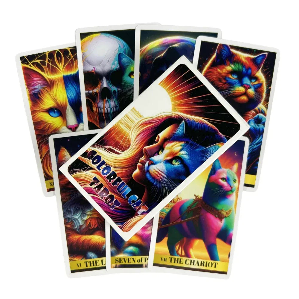 Colorful Cat Tarot Cards Deck - 78-Card Oracle Deck for Divination and Fun Board Games