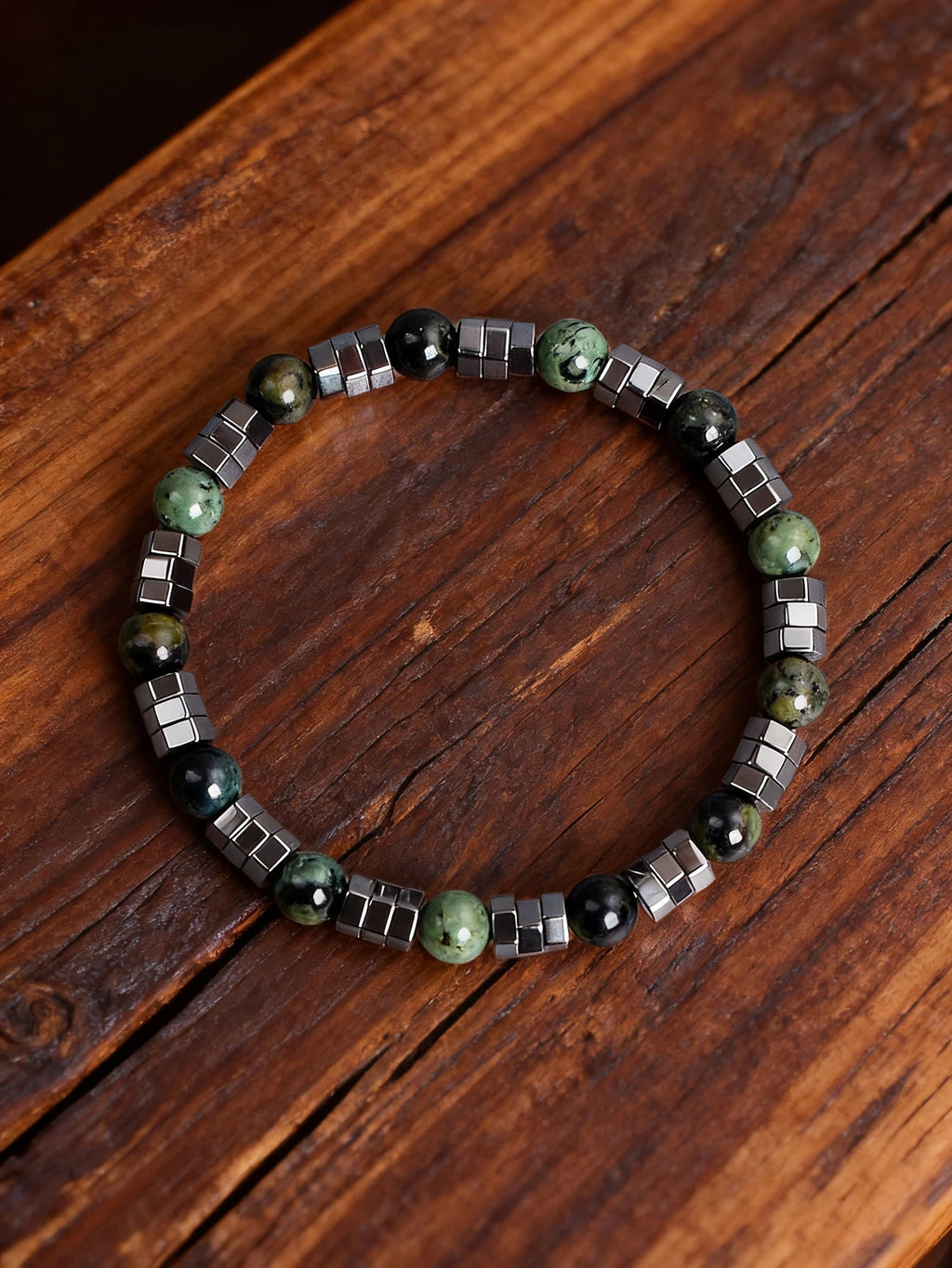 ✨ Geometric Irregular Hematite & Polar Jade Beads Bracelet – Natural Stone Jewelry for Strength, Confidence & Vigour – New Stylish Balance Accessory