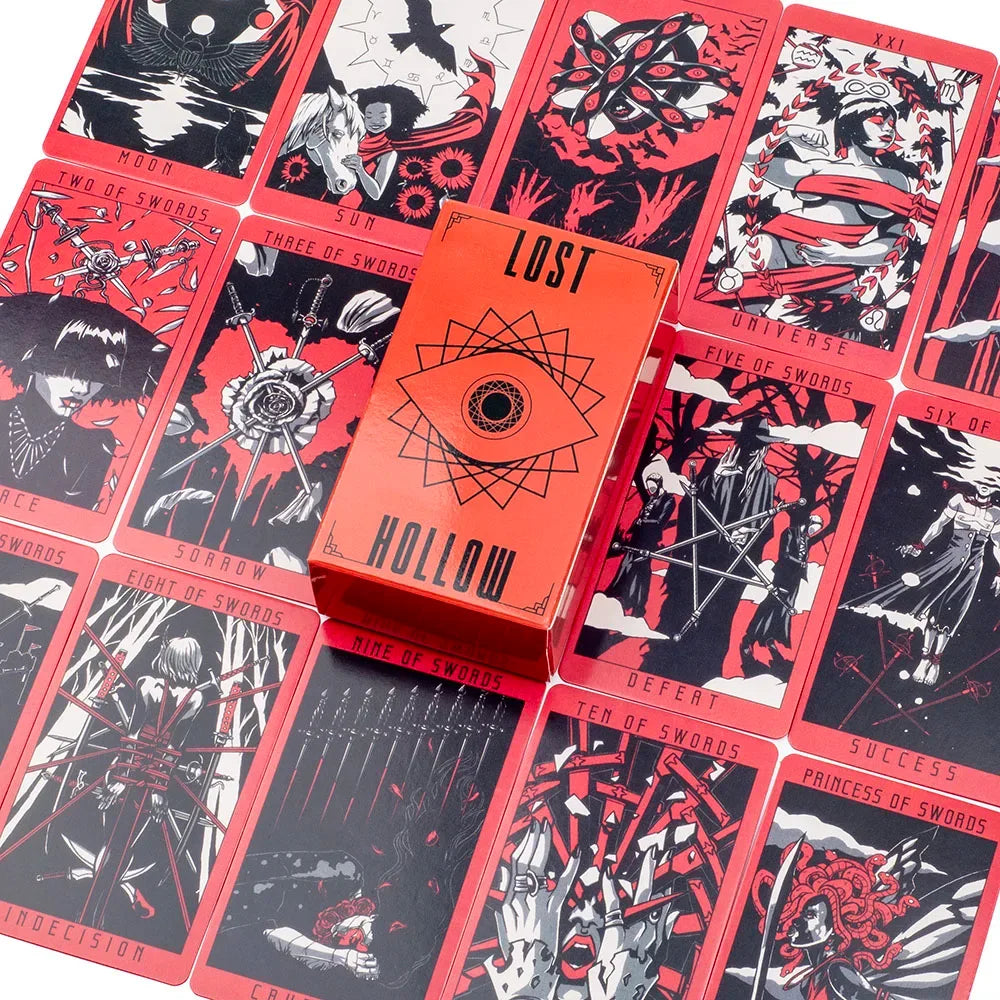 Lost Hollow Tarot Deck - 80-Card Divination Set with Red Gilded Edges & Guidebook