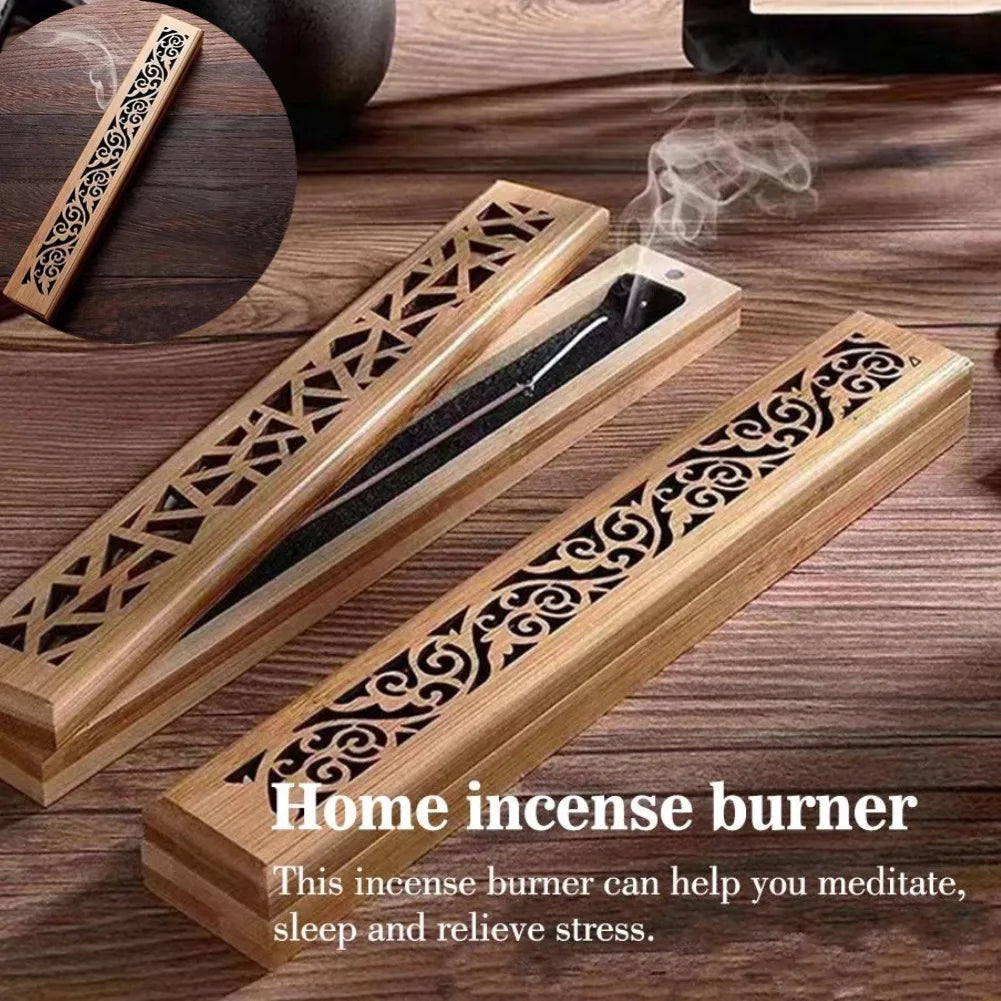 🌿 Natural Bamboo Incense Burner with Laying Plate – Aromatherapy Wooden Box for Incense Storage & Burning | Free Shipping