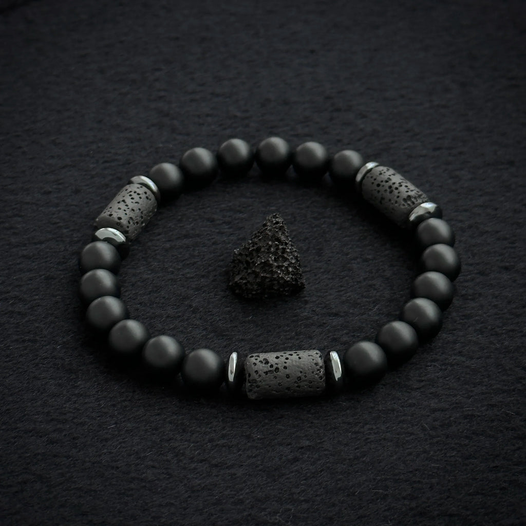 🖤 The "Modern Stealth" Bracelet: Matte Black Cylinder Stone Protection Band (Minimalist Series)