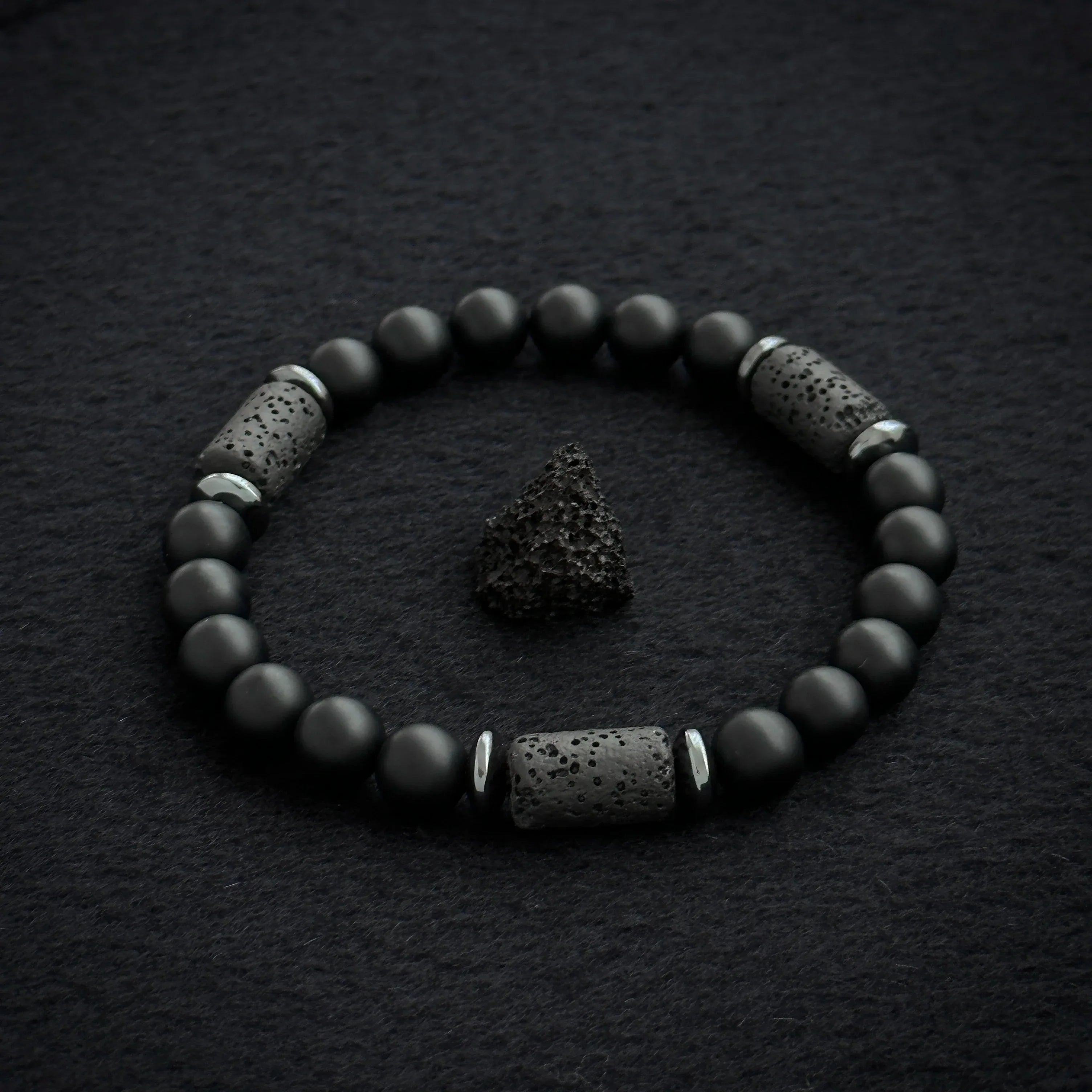 🖤 The "Modern Stealth" Bracelet: Matte Black Cylinder Stone Protection Band (Minimalist Series)