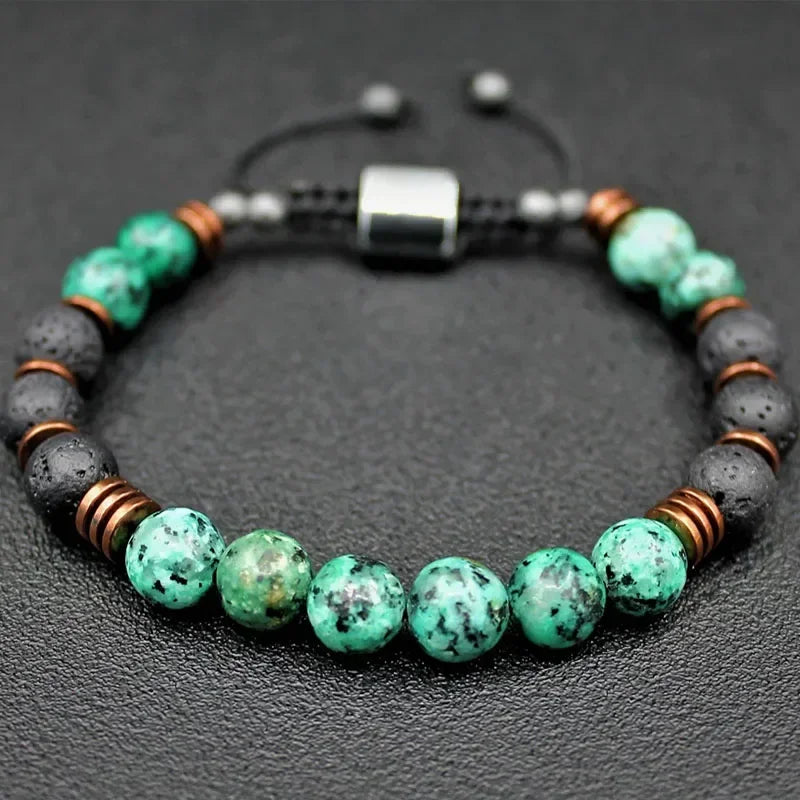 ✨ Raw African Turquoise & Lava Bead Bracelet – Natural Healing Jewelry for Men & Women – Grounding & Spiritual Wellness S5