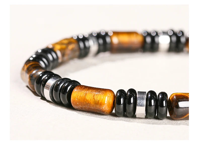 🐯 Natural Yellow Tiger Eye Tube Bracelet: Modern Cylinder Stone Bangle with Stainless Steel – Wealth, Confidence & Energy Jewelry for Men & Women
