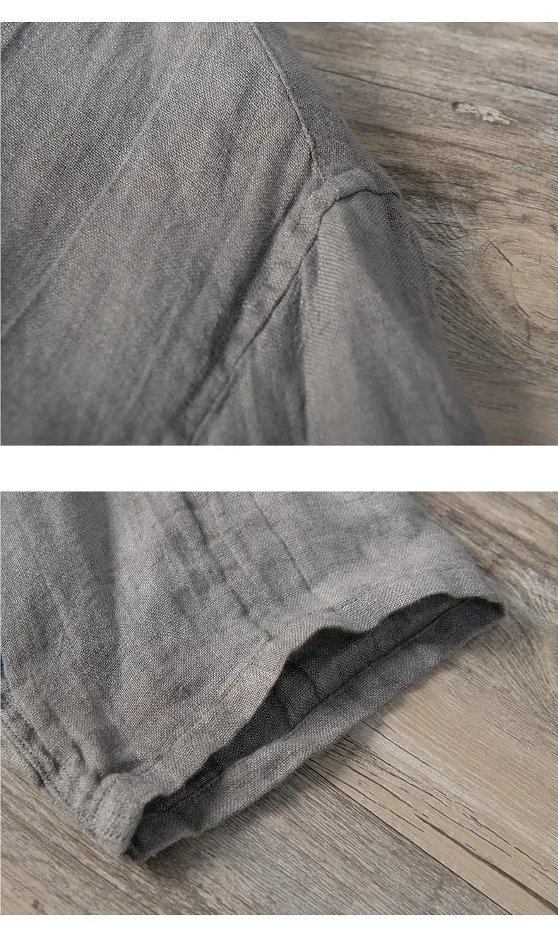 🌿 The Zen-Essential Pure Linen Top: Premium Men’s 100% Organic Linen V-Neck Shirt – Loose Fit Vintage Silhouette, Breathable Half-Sleeve Design, and Ultra-Lightweight Summer Casual Tee