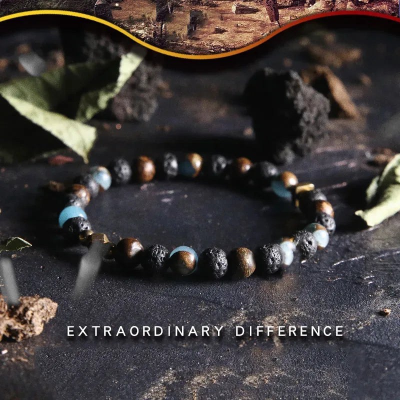 ✨ Natural African Pine Stone Beaded Bracelet – Authentic Picture Stone Bohemian Bangle for Men & Women – Volcanic Elastic Jewelry, Perfect Friendship Gift