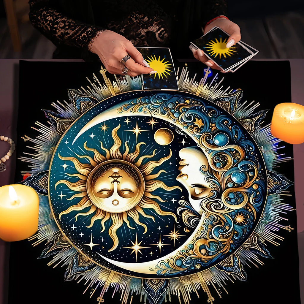 🃏Sun and Moon Tarot Tablecloth – Pagan Altar Cloth for Tarot Spreads, Divination Readings & Spiritual Oracle Card Mat