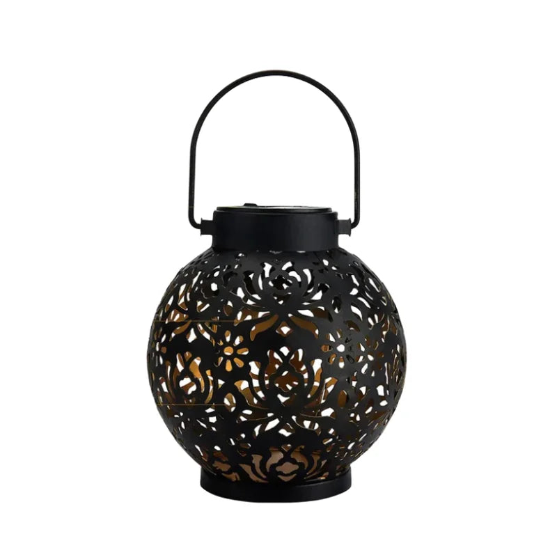 Solar LED Lantern with Hollow Wrought Iron Design – Waterproof Outdoor Hanging Projection Lamp for Garden and Yard Decor
