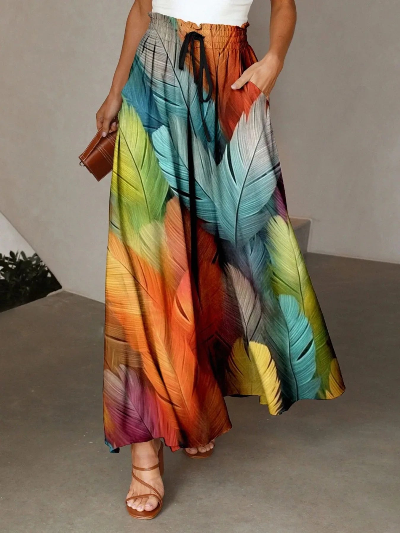 🌟 Wish Spring/Summer New Bohemian Women's Loose 3D Digital Printed High Waist Skirt﻿