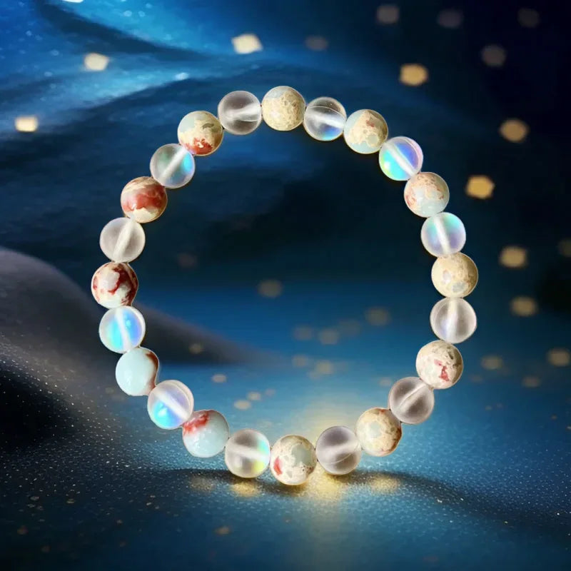 ✨ Aura Quartz and Ocean Sediment Beaded Bracelet – Homeopathic Crystal Jewelry for Abundance, Prosperity & New Beginnings