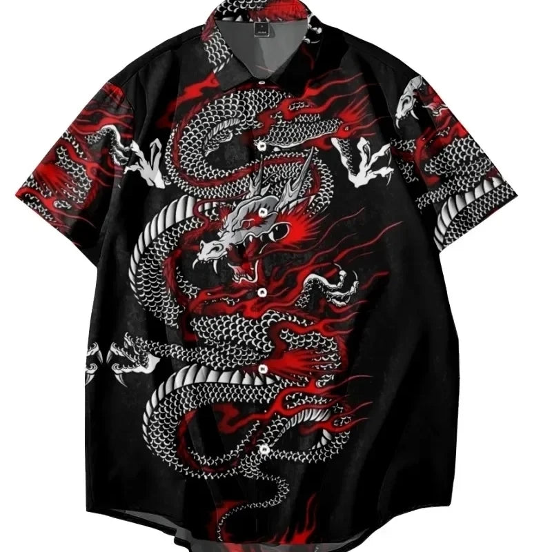 🐉 The Draconian Legacy: Premium Men’s Y2K Vintage Dragon Print Hawaiian Shirt – High-Definition Oriental Dragon Graphic, Ultra-Breathable Performance Fabric, and Sophisticated Urban Social Wear Short-Sleeve Button-Down (S-5XL) CS2024AT7068