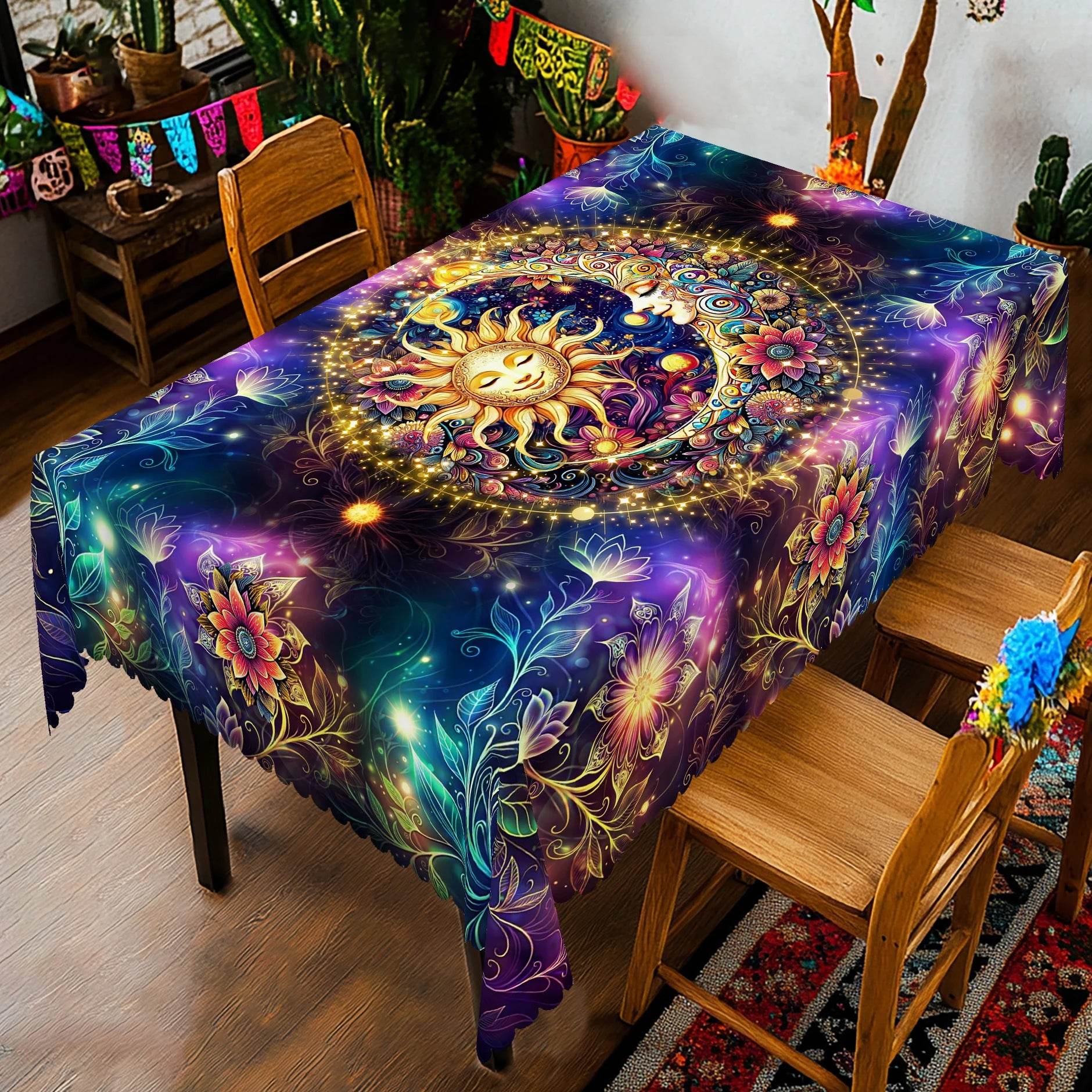 Mystic Tarot Tablecloth - Floral Energy Design with Embossed Edge for Divination and Home Decor