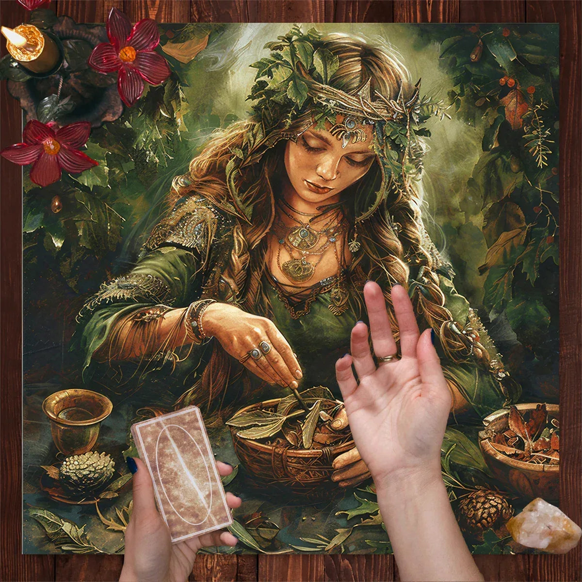 🃏 Witch Autumn Black Cat Tarot Tablecloth – Pentagram Altar Cloth for Divination, Halloween & Witchy Celebration Decor TLB (884)