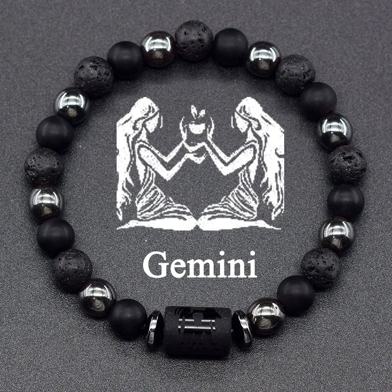 ✨ 12 Zodiac Constellation Signs Bracelet – Tiger Eye & Sparrow Picture Stone Beads – Virgo Charm Couple Jewelry for Men & Women 17 Gemini 8 mm Beads