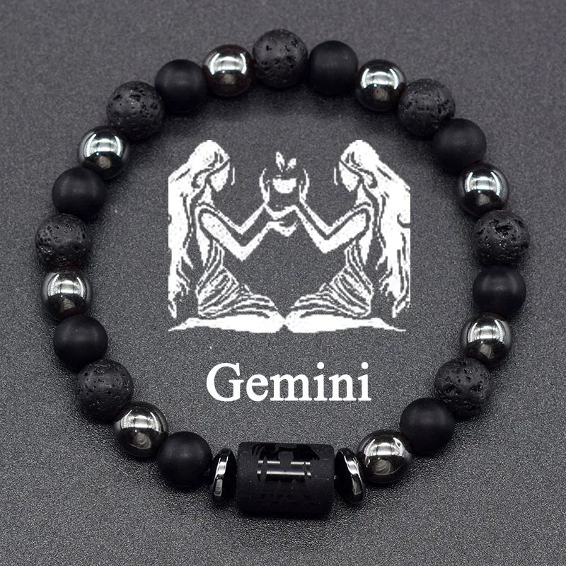 ✨ 12 Zodiac Constellation Sign Bracelet – Real Natural Tiger Eye Stone Bead – Leo & Taurus Charm Couple Jewelry for Men & Women 17 Gemini 8 mm Beads