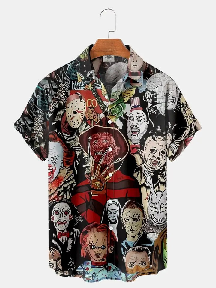✨ The Cinematic Nightmare Edition: Premium Men’s Horror Movie 3D Printed Shirt – High-Definition Slasher &amp; Supernatural Graphic, Designer Summer Hawaiian Fit, Breathable Quick-Dry Short-Sleeve, and Sophisticated Urban-Gothic