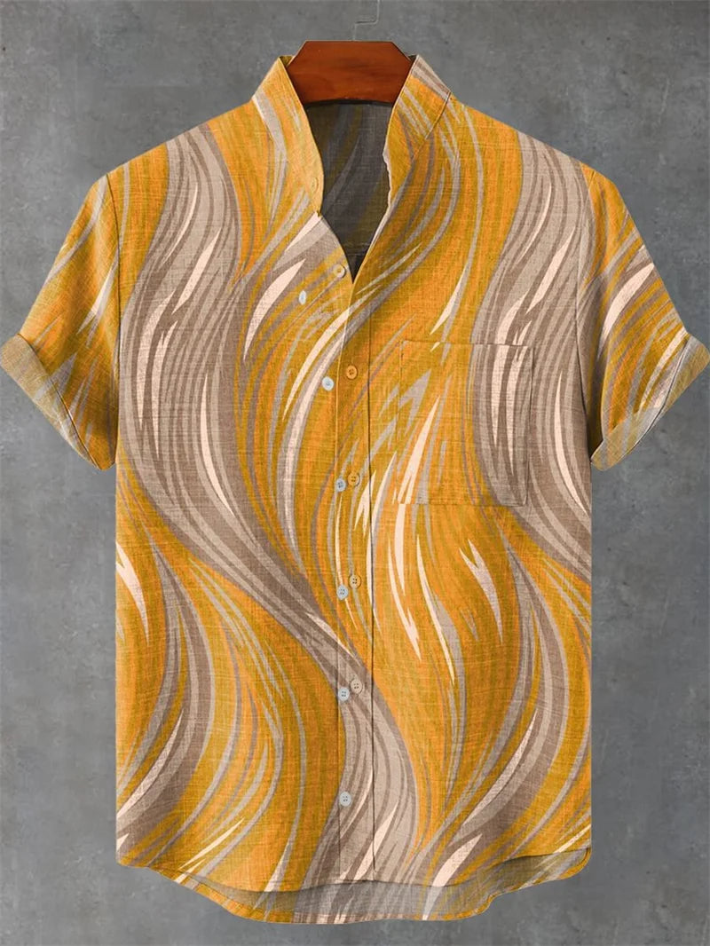 🌿 The Absolute Pure Linen 100%: Men’s Premium Hawaiian Shirt – Short-Sleeve Casual Fashion Print, 100% Organic Flax Linen, Ultra-Breathable Designer Summer Top RF5812