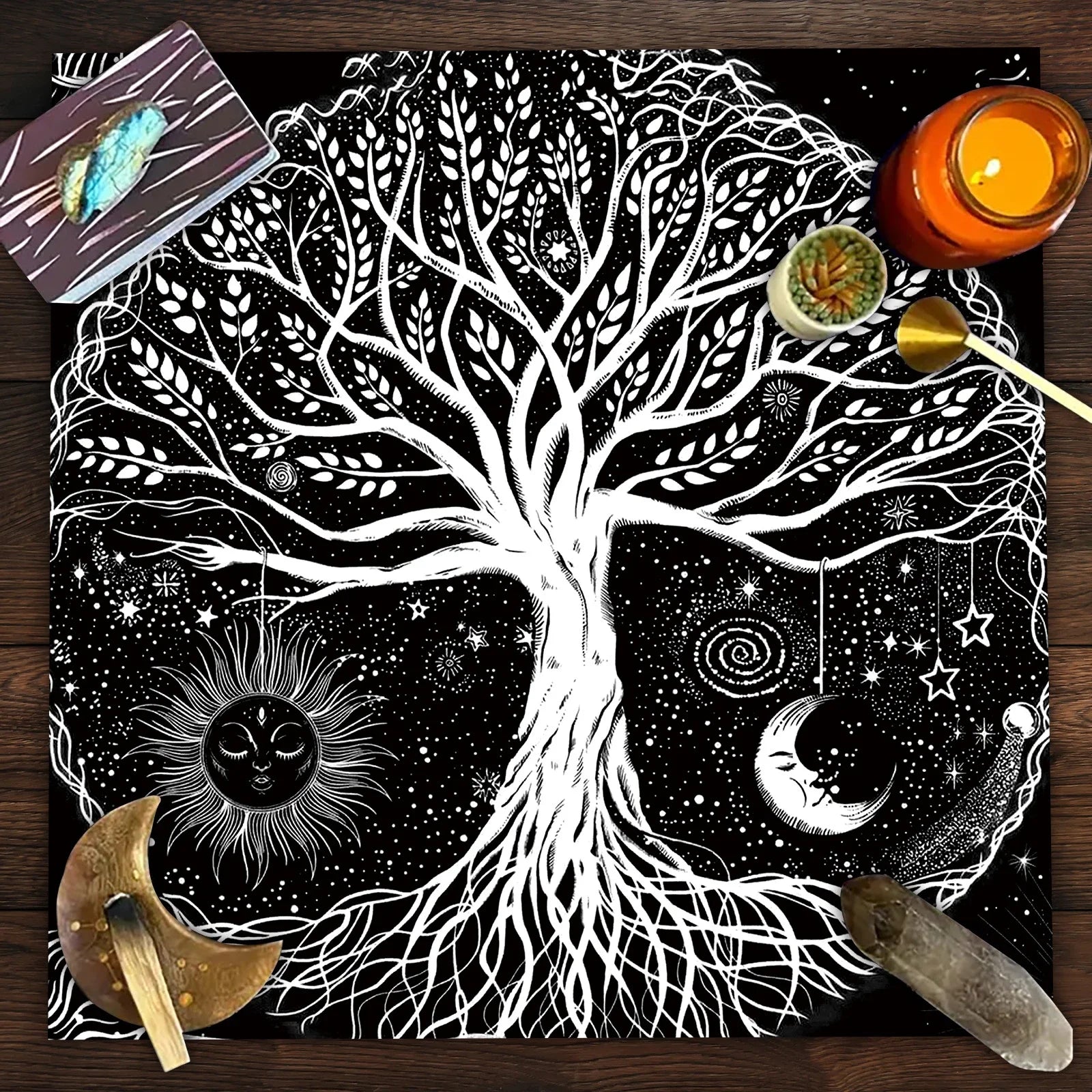 🃏 Mandala Tree of Life Tarot Tablecloth – Sea Velvet Square Butterfly Altar Cloth for Tarot Readings, Terrace Dining & Multi-Purpose Mystic Decor 05