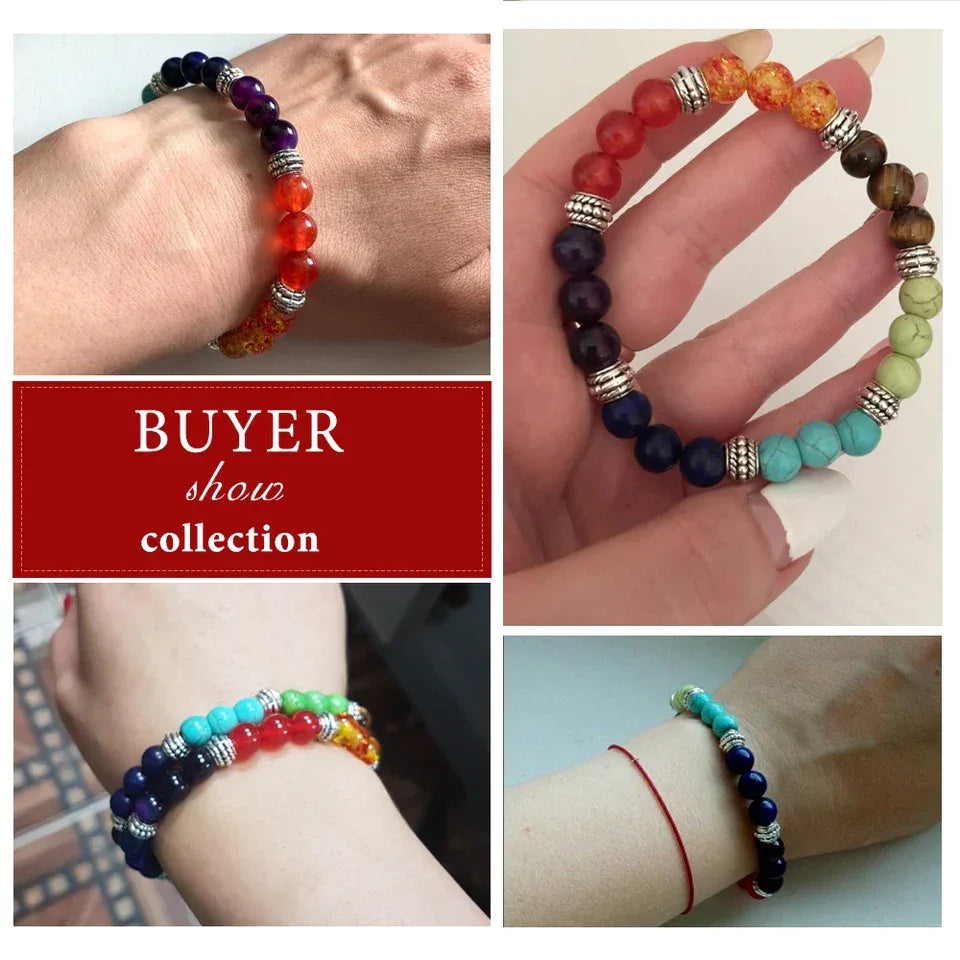 🌈 7 Chakra Healing Balance Bracelet: Natural Stone Beads & Adjustable Cord – Reiki Yoga Prayer Bangle for Anxiety Relief & Energy Alignment