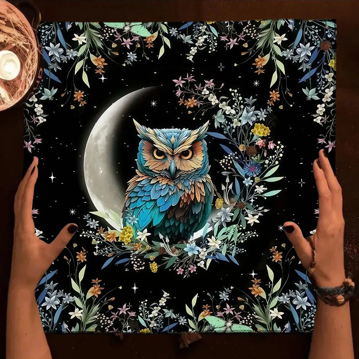 🔮Colorful Mandala Black Cat Altar Cloth – Tarot Tablecloth with Moon & Starry Sky for Witchcraft, Divination & Mystical Home Decor TLB (781)