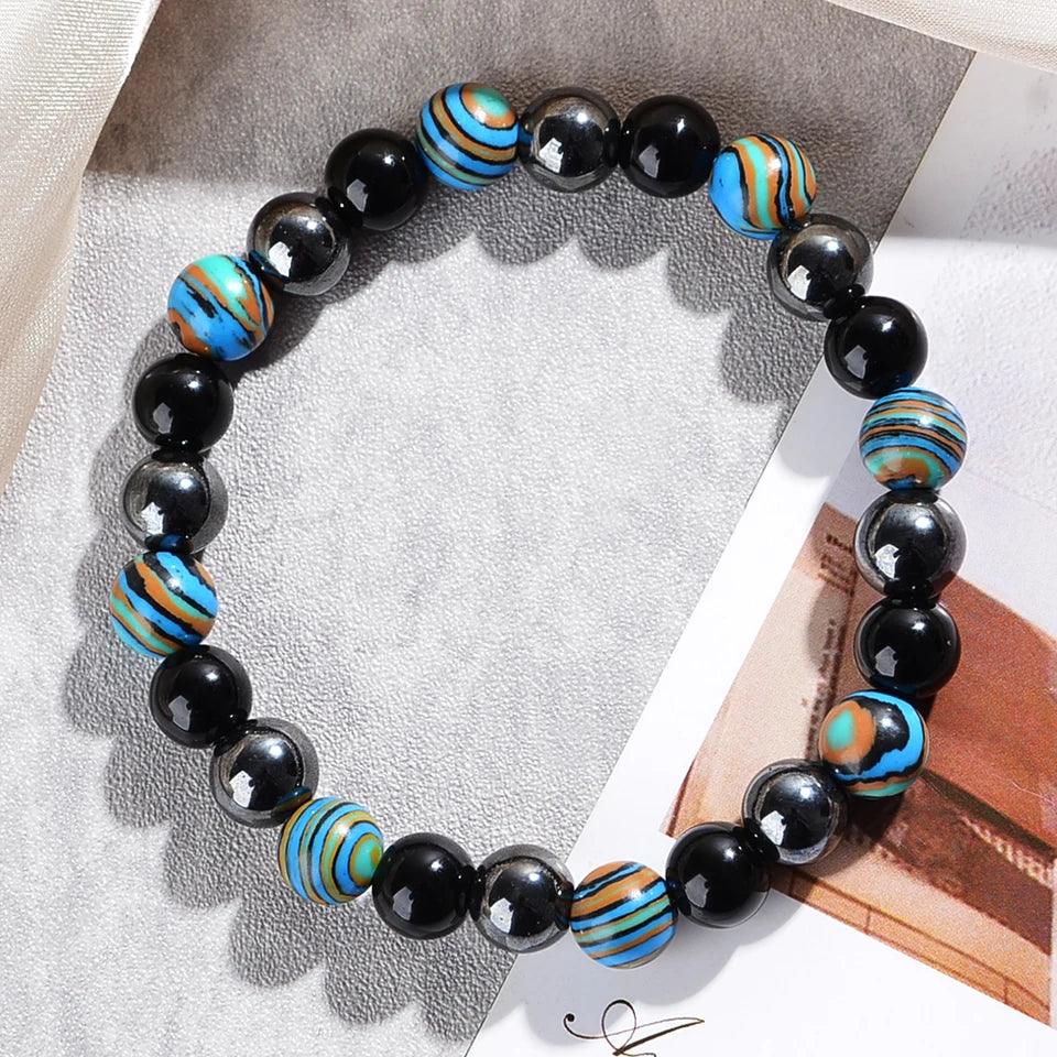 🛡️ The "Azure Guardian" Triple Protection Bracelet: Blue Malachite, Obsidian & Hematite Shield