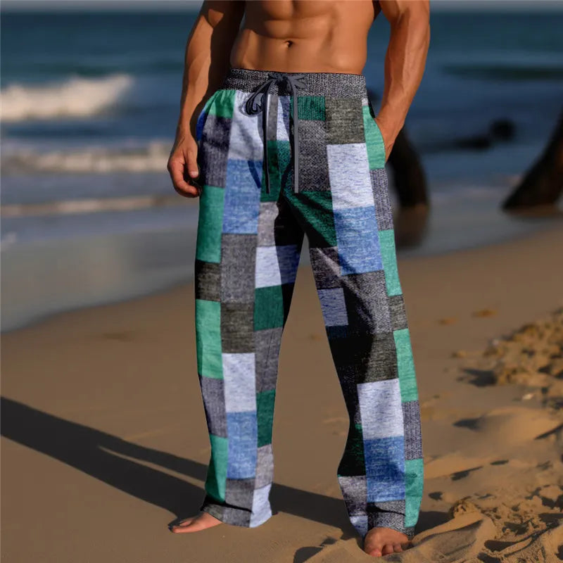 ✨ The Modern Heritage 3D Color-Block Plaid Resort Pants: Premium Men's Straight-Leg Summer Beach Trousers – High-Definition Graphic Design, High-Tension Elastic Waist, and Inclusive Sizing (Up to 6XL) D16PHH25218210912