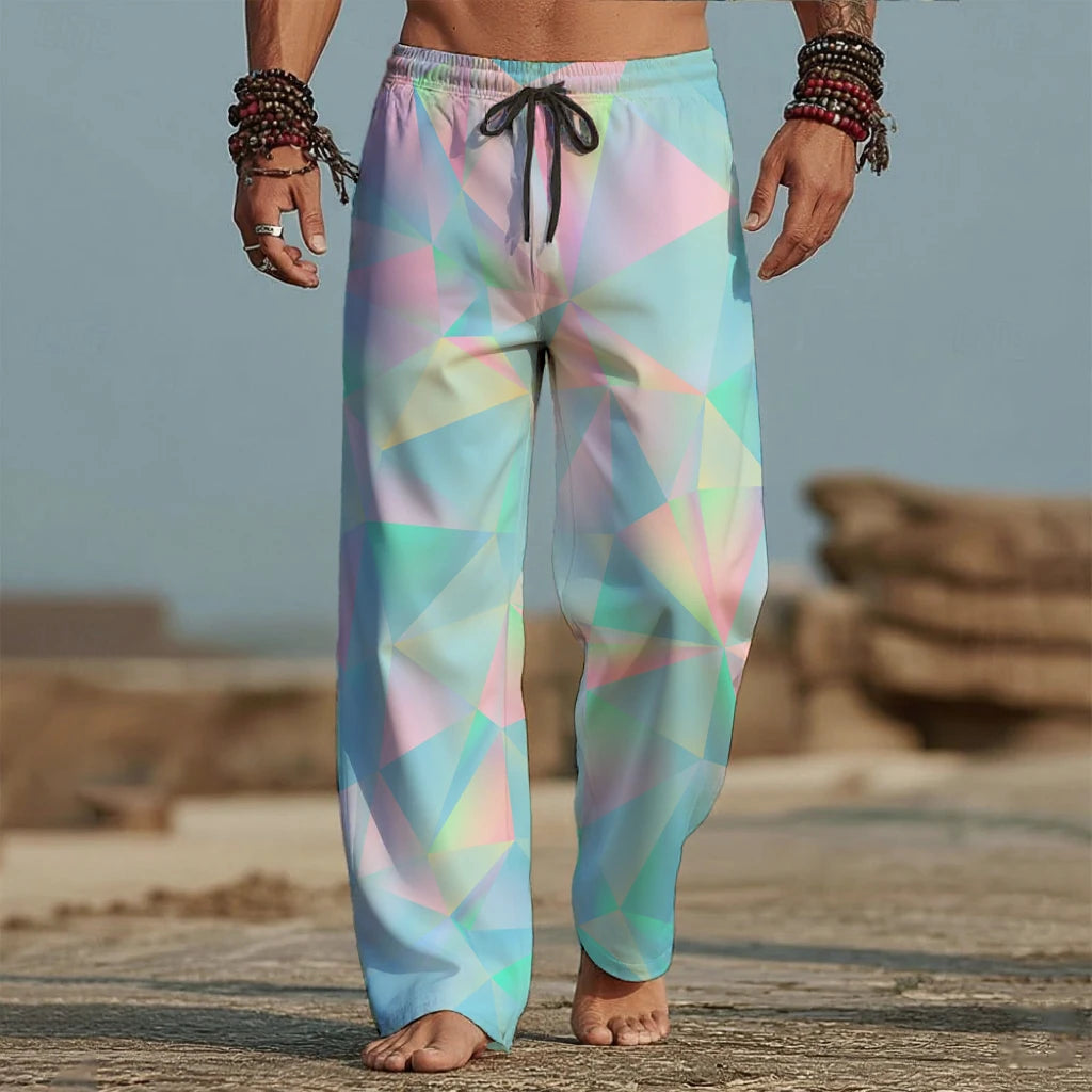 📐 The Geometric Kinetic: Premium Men’s 3D Printed Summer Trousers – High-Definition Optical Geometric Graphic, Breathable Ultra-Light Performance Fabric, and Sophisticated Mid-Waist Elastic Relaxed Fit Holiday Pants SJZHN20251911U