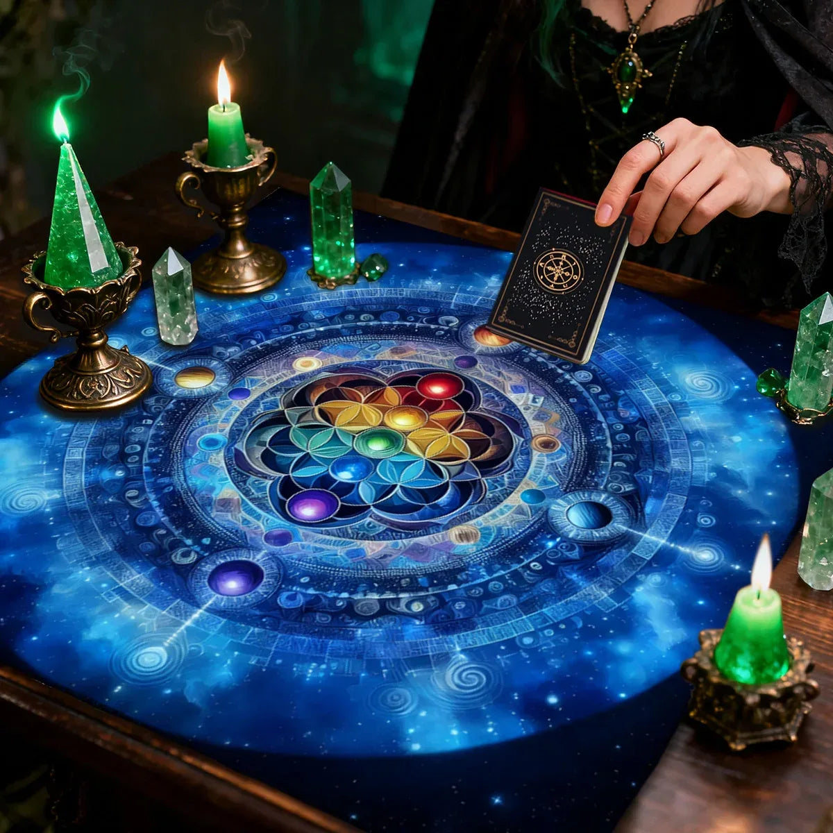 🃏 Elemental Chakra Tarot Tablecloth – Decorated Altar & Ritual Cloth for Tarot Enthusiasts and Astrological Chakra-Themed Decoration