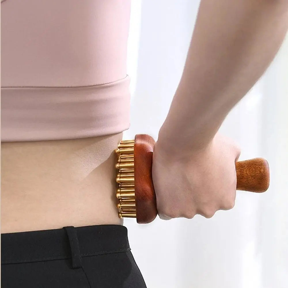 Portable Wood Massage Brush with Copper Head – 24 Teeth Meridian Massager & Body Sculpting Tool﻿