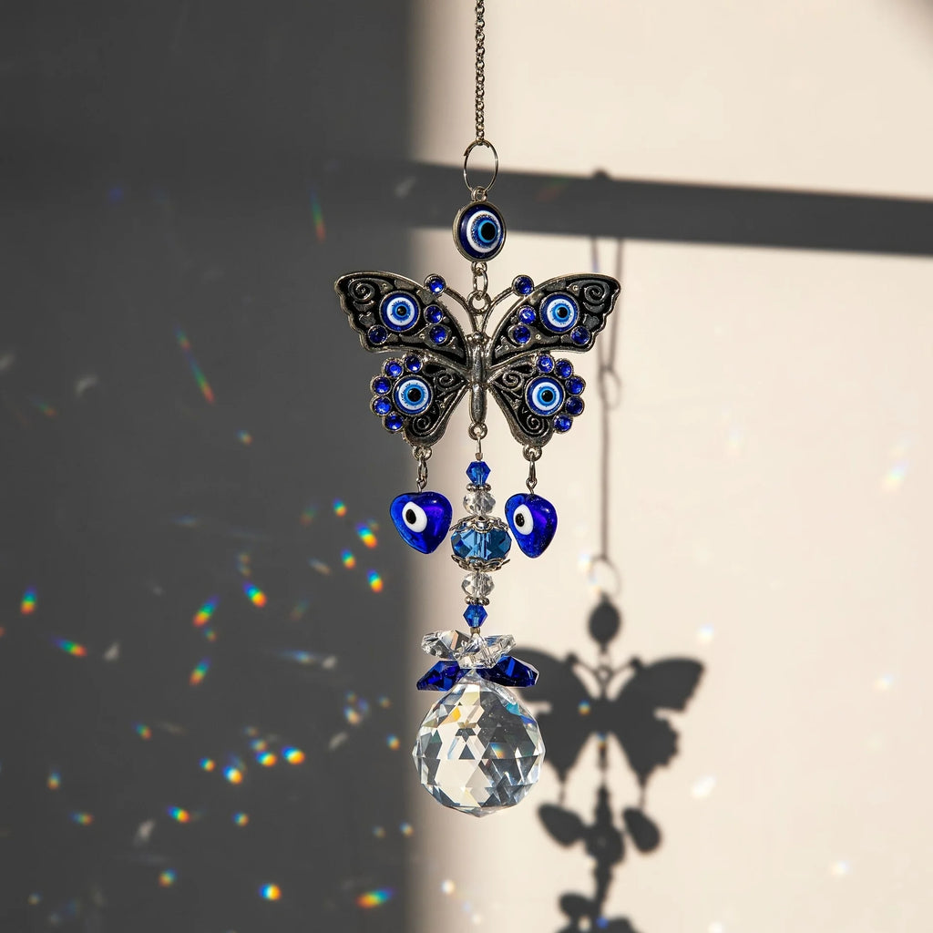 🧿 1Pc Evil Eye Suncatcher with Crystal Prism Balls – Window Hanging Sun Catcher & Rainbow Maker for Home, Garden & Car Decor | Free Shipping A