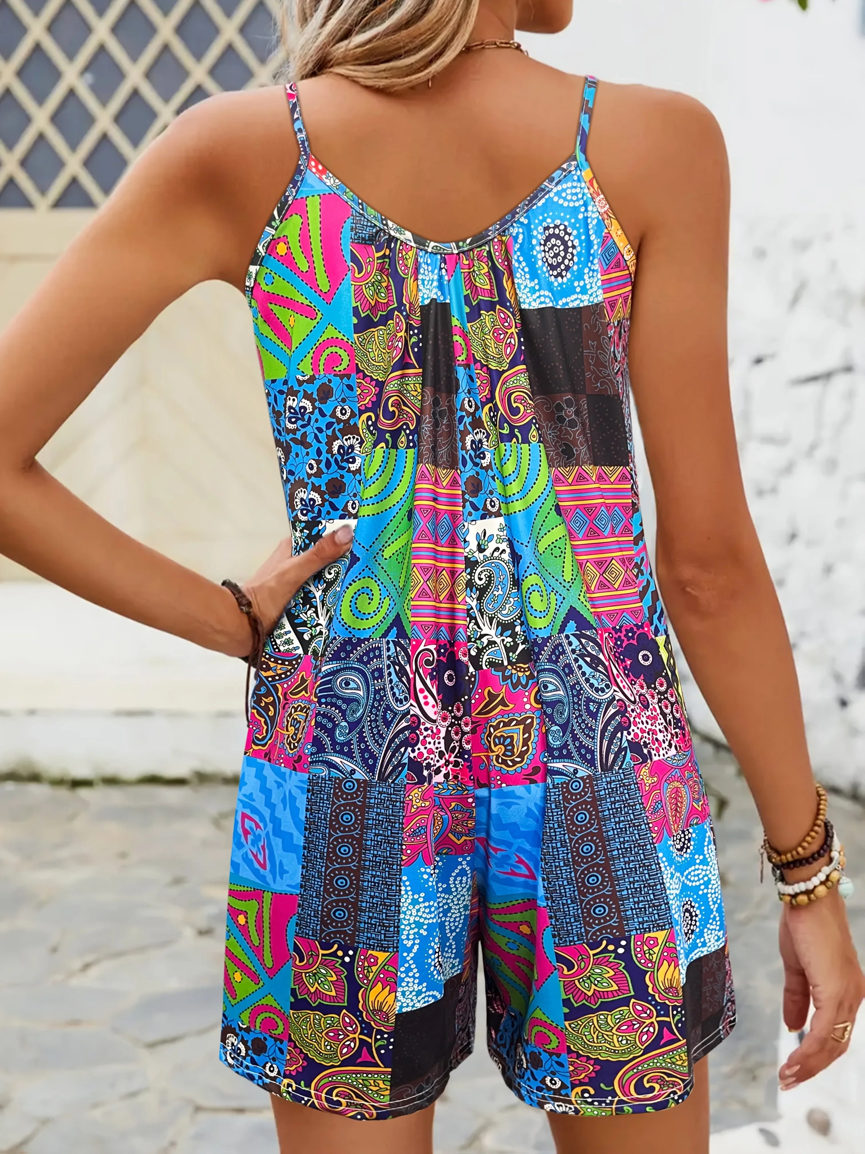 Women's Paisley Jumpsuit - Stylish Sleeveless Design for Spring/Summer Casual Wear
