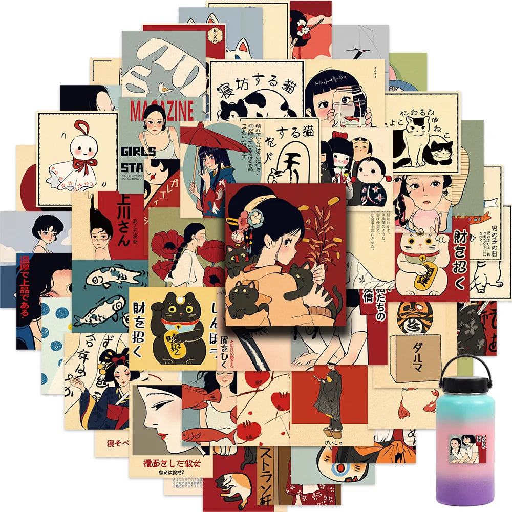 🎨 50pcs Vintage Classic Japanese Anime Scrapbook Stickers – DIY Diary, Laptop, Luggage, Skateboard Graffiti Decals | Free Shipping