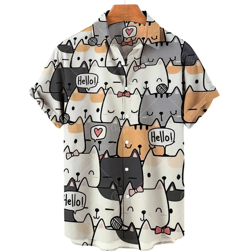 ✨ The Wild Feline Edition: Premium Men’s 3D Angry Cat Hawaiian Shirt – High-Definition Stereo Visual Graphic, Oversized Breathable Summer Tee, Ultra-Realistic Animal Print Short-Sleeve, and Sophisticated Urban-Holiday Performance Shirt (S-5XL)