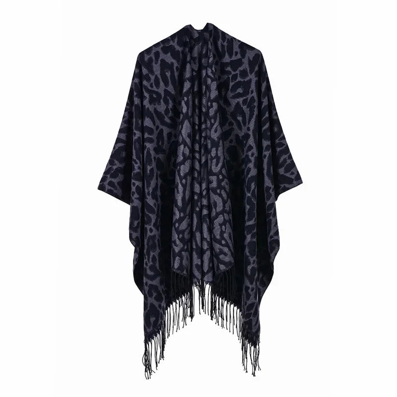 Winter Fashion Poncho Women Capes Scarf Imitation Cashmere Ladies Scarves Warm Shawls Wraps Woman Ponchos Bufanda Mujer Foulard One Size 5Leopard-black gray