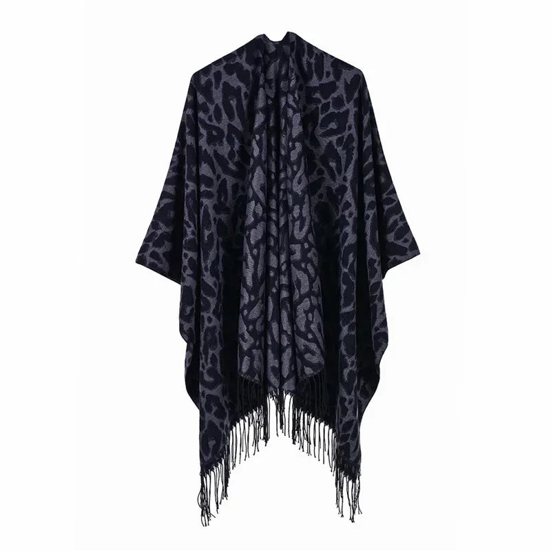 Women's Winter Poncho Wrap - Imitation Cashmere Shawl Cape & Scarf (130 x 150 cm) for Ultimate Warmth and Style One Size 5Leopard-black gray