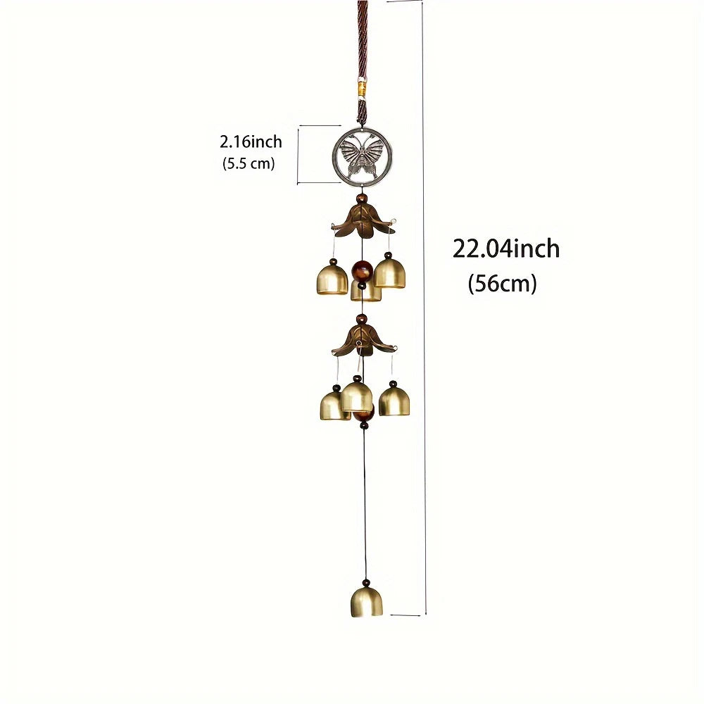 Double Metal Bell Pendant Wind Chime – Brass Finish Decorative Hanging Bells for Home and Patio with Protective Harmony