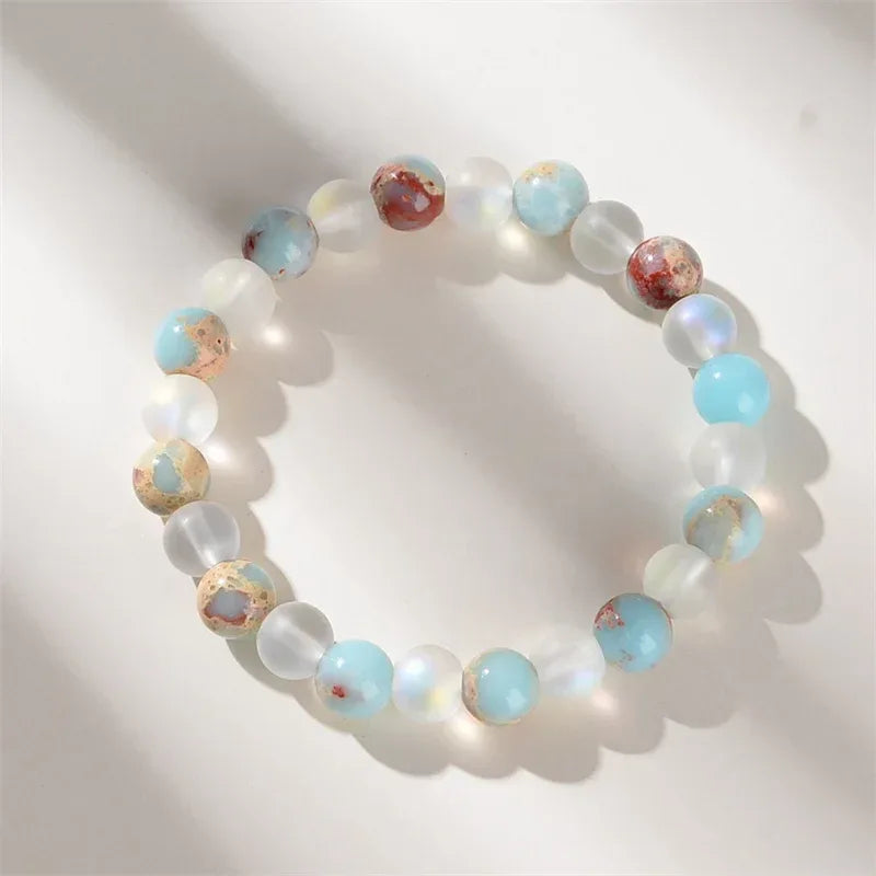 ✨ Aura Quartz and Ocean Sediment Beaded Bracelet – Homeopathic Crystal Jewelry for Abundance, Prosperity & New Beginnings