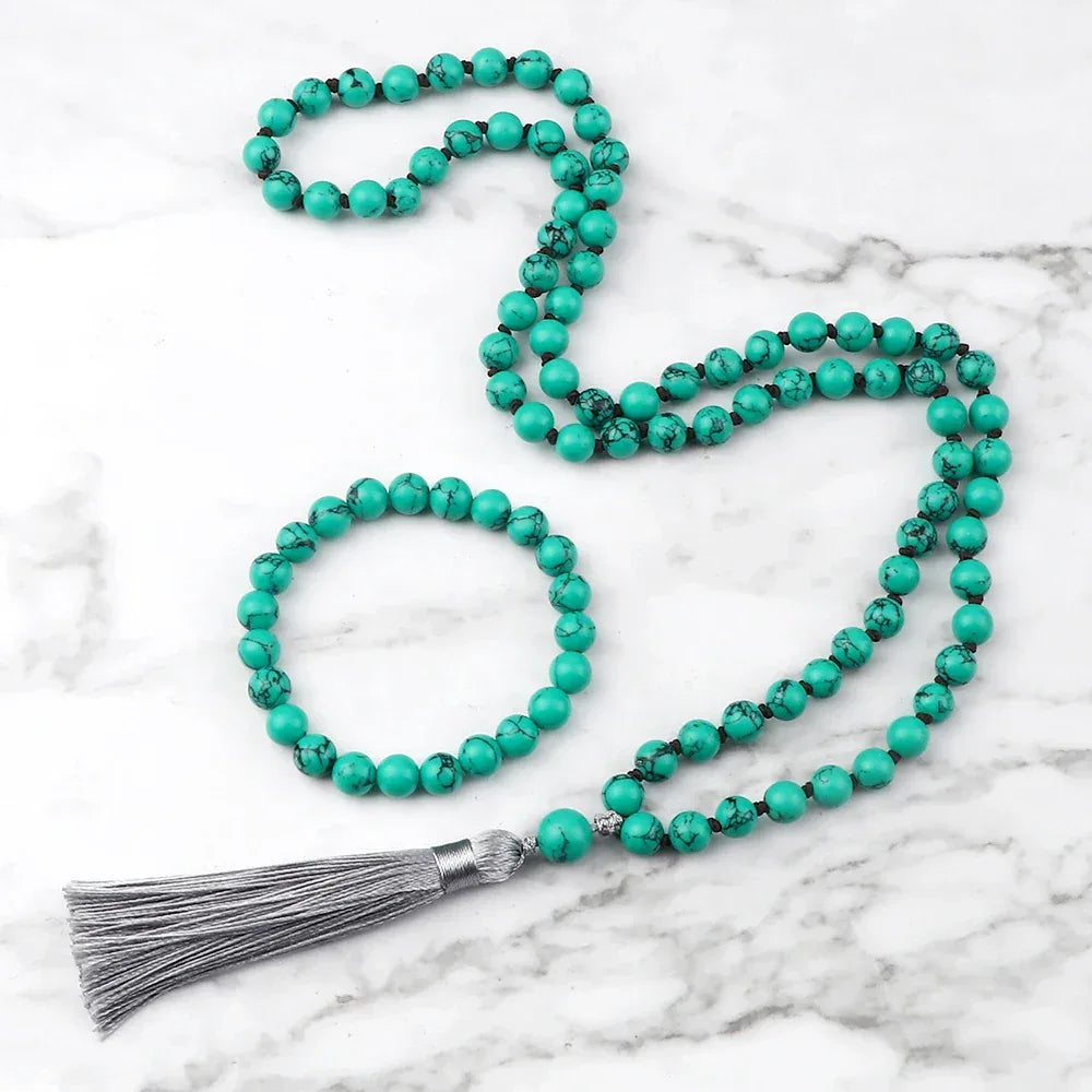 🐯 Natural Tiger Eye Stone Jewelry Set (Necklace & Bracelet): Healing Tassel Pendant & Sweater Chain – Confidence, Wealth & Protection Crystal for Women Green Pine