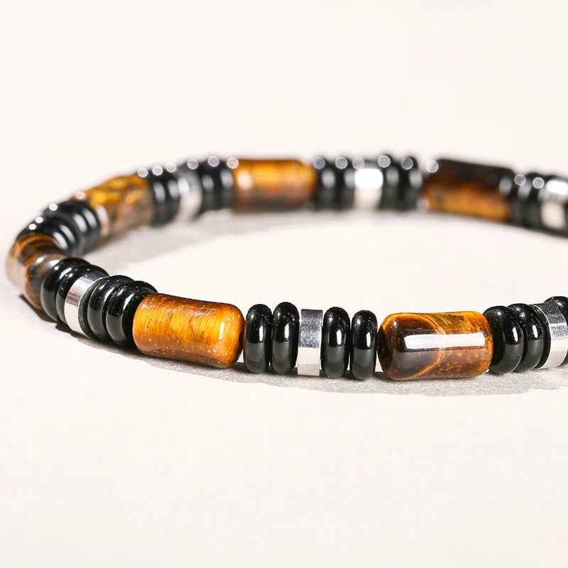 🐯 Natural Yellow Tiger Eye Tube Bracelet: Modern Cylinder Stone Bangle with Stainless Steel – Wealth, Confidence & Energy Jewelry for Men & Women