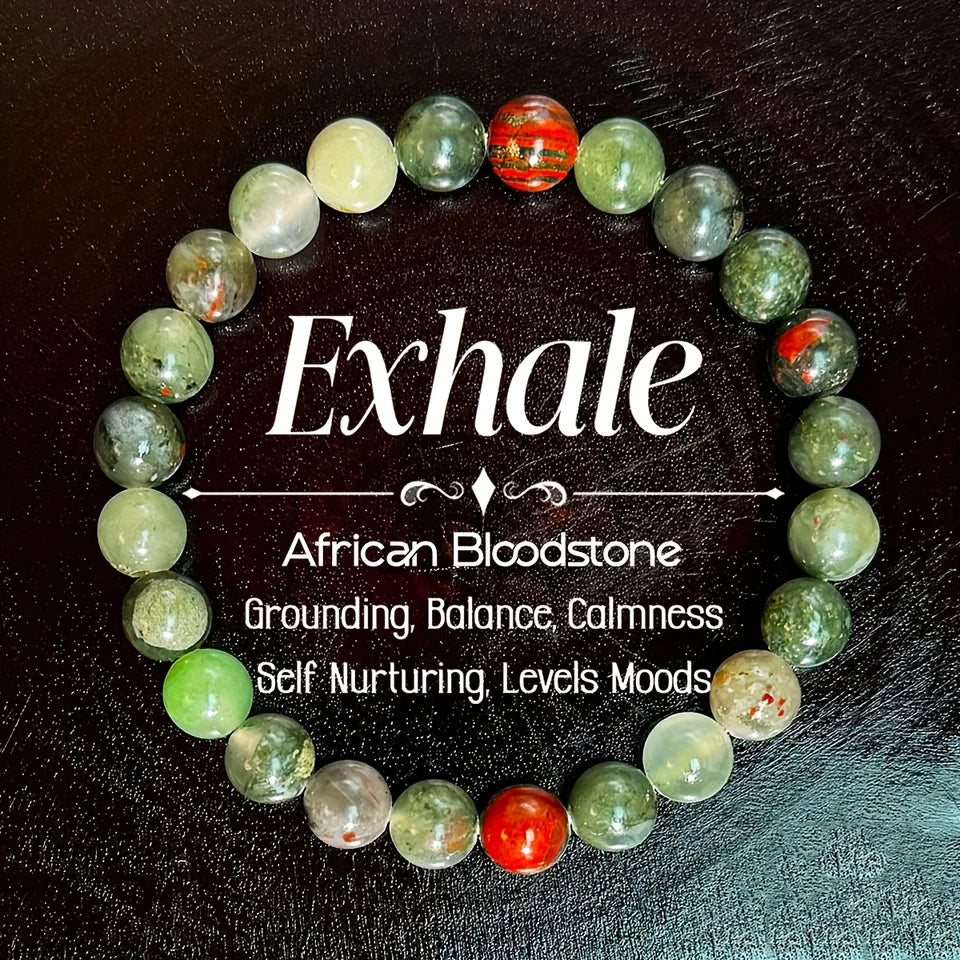 ✨ Bohemian Style Calm Mind Bracelet – African Blood Stone Crystal Jewelry for Men and Women – Daily Wear & Holiday Blessings 18cm