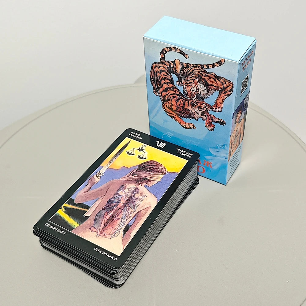 🖋️ Tattooed Tarot Deck – 78 Multilingual Cards with Vintage Tattoo Art | 10.3 x 6 cm